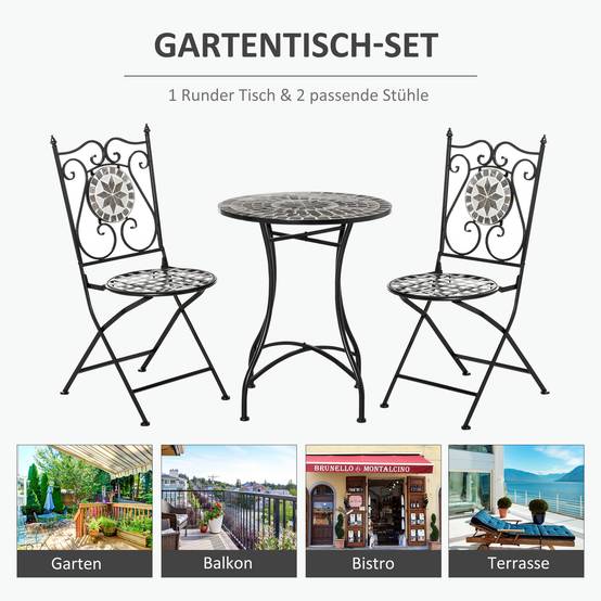 ComfortXL - Salon de jardin mosaïque métal multicolore 2 places avec chaises pliantes - ComfortXL Outdoor Living - Image 8