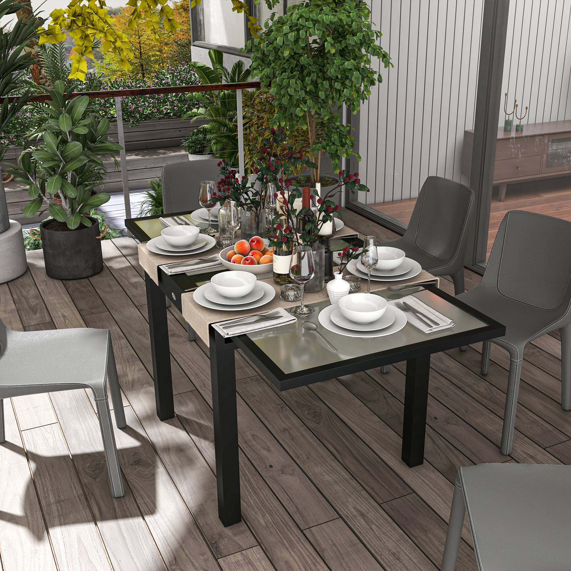 Sans Marque - Table Extensible de Jardin Grande Taille dim. dépliées 160 x 80 x 75 cm Aluminium Plateau Verre trempé transparent - Image 9