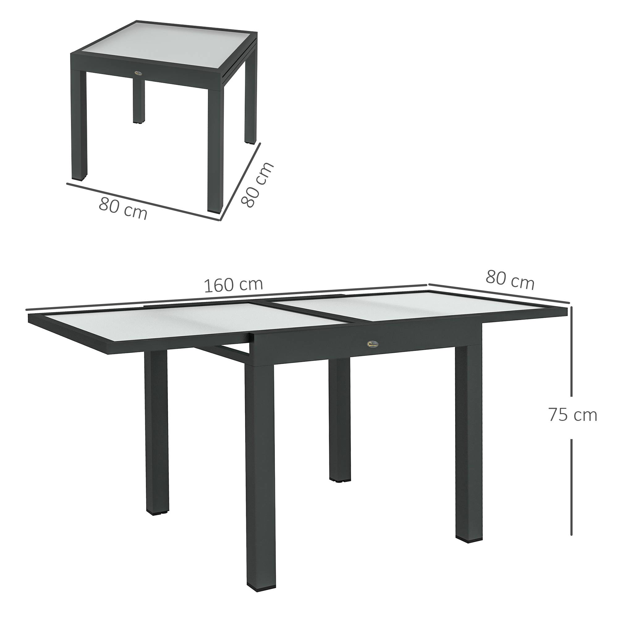 Sans Marque - Table Extensible de Jardin Grande Taille dim. dépliées 160 x 80 x 75 cm Aluminium Plateau Verre trempé transparent - Image 5