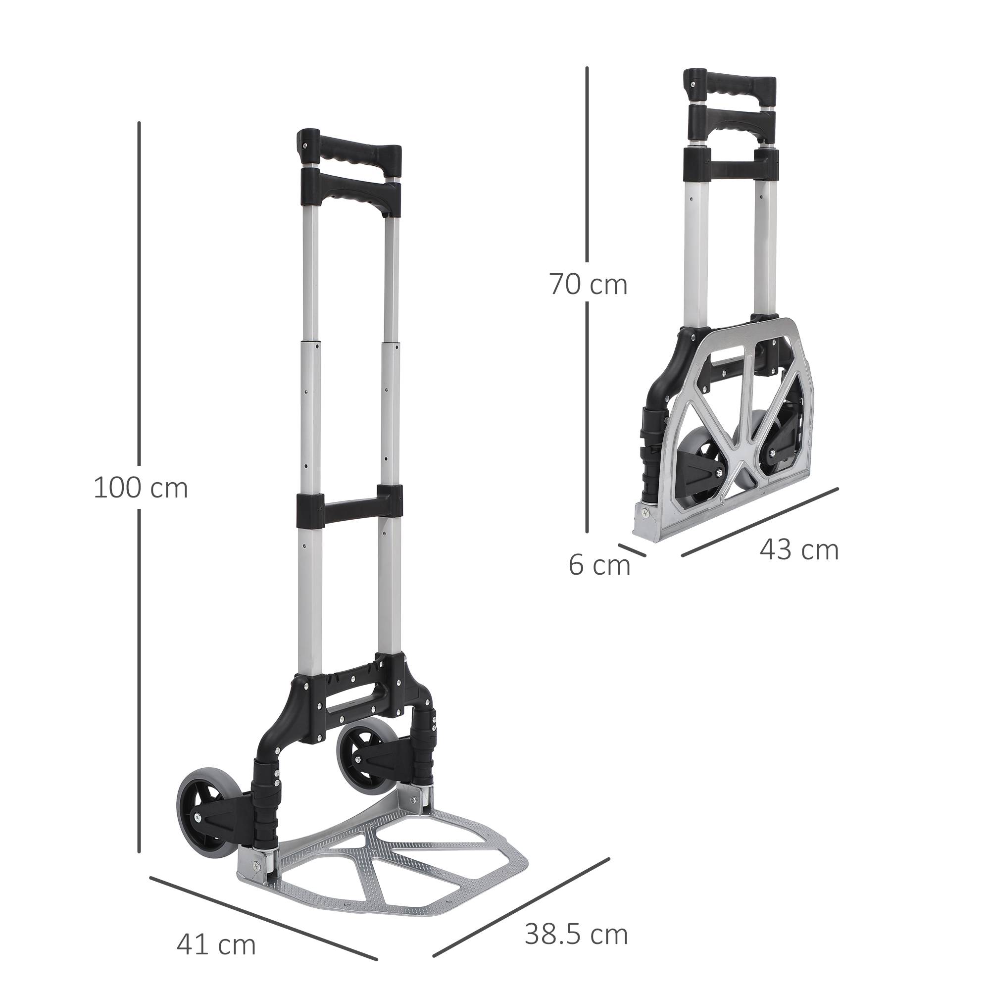 ComfortXL - Diable de manutention pliable en aluminium argent 41 x 38,5 x 100 cm pour cartons et déménagement charge 70 kg - Image 3