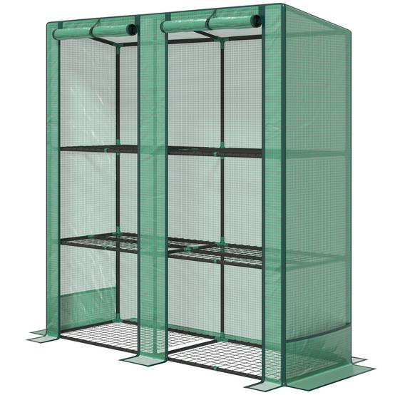 Mini serre de jardin acier 3 étagères protection plantes 144x48x152cm vert - ComfortXL Outdoor Living - Image 2