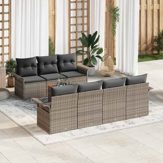 Salon de jardin 8 places en polyrotin avec rangement et table Gris – ComfortXL Outdoor Living - Image 1