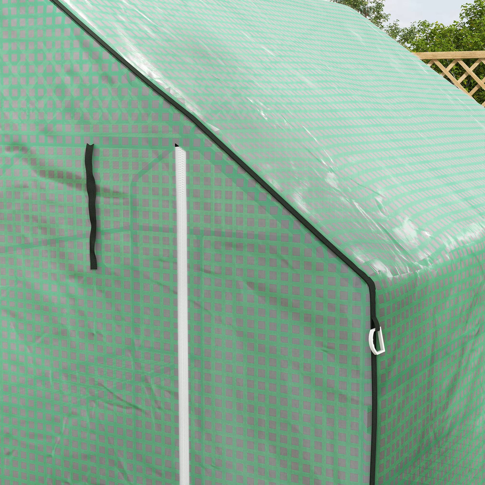 Outsunny - Serre de jardin PE avec étagères 3 niveaux, bâche 135g/m², porte zippée enroulable pour plantes 140x73x190cm acier vert - Outsunny - Image 9