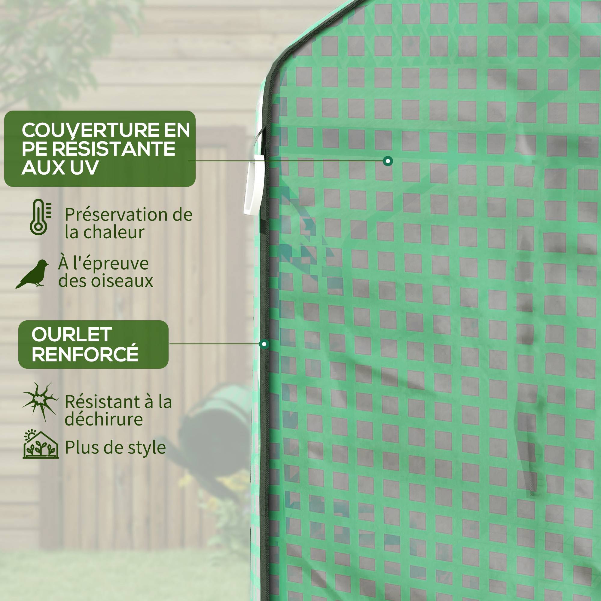 Outsunny - Serre de jardin PE avec étagères 3 niveaux, bâche 135g/m², porte zippée enroulable pour plantes 140x73x190cm acier vert - Outsunny - Image 6