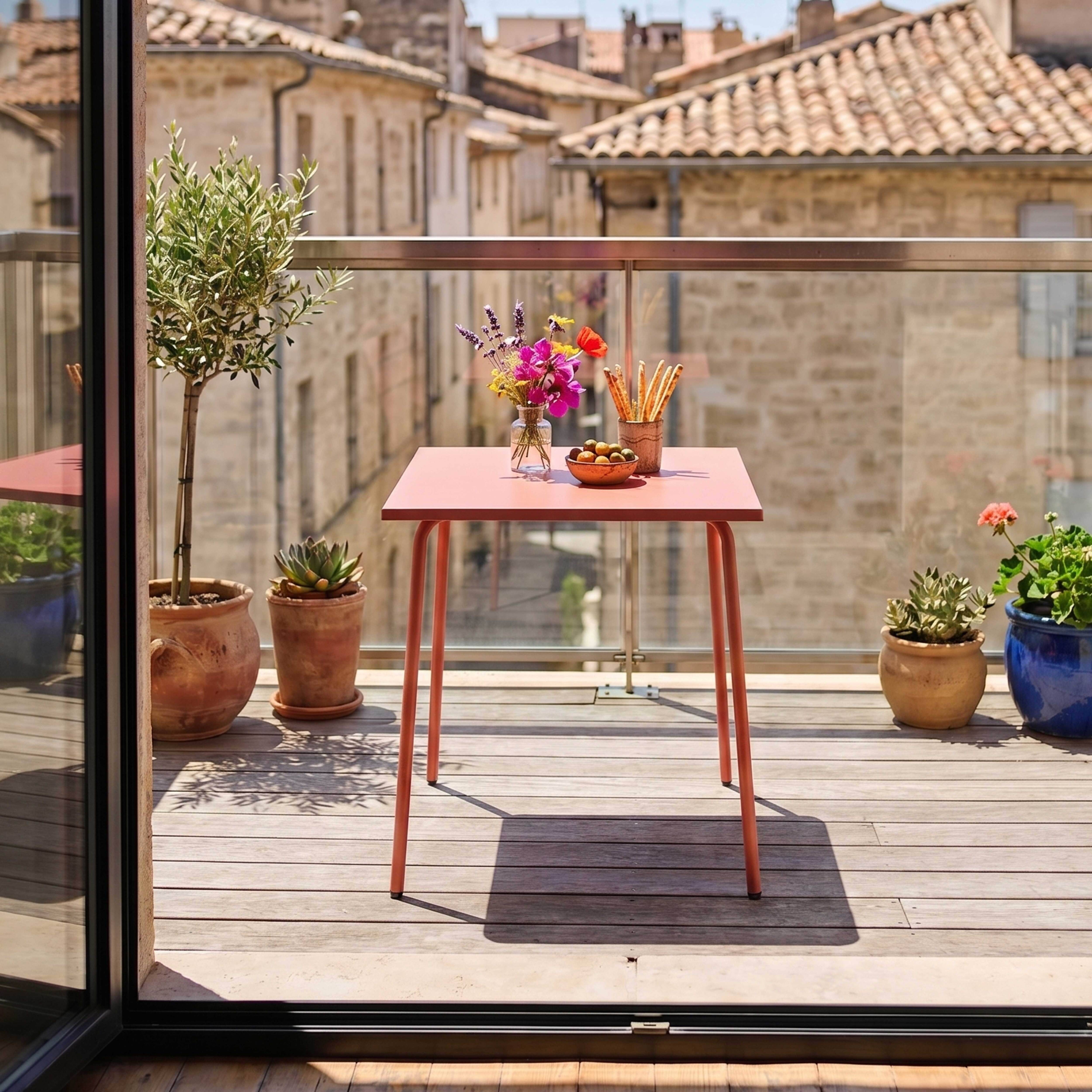 Oviala - Table de jardin carrée en métal argile 70cm Palavas - Oviala - Imagen 2