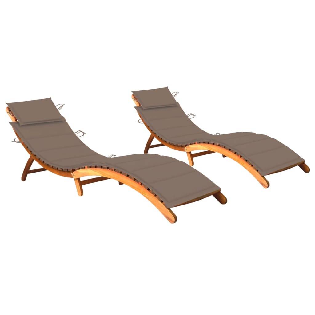 Helloshop26 - Lot de 2 transats chaise longue bain de soleil lit de jardin terrasse meuble d'extérieur avec coussins bois d'acacia solide - Imagen 1