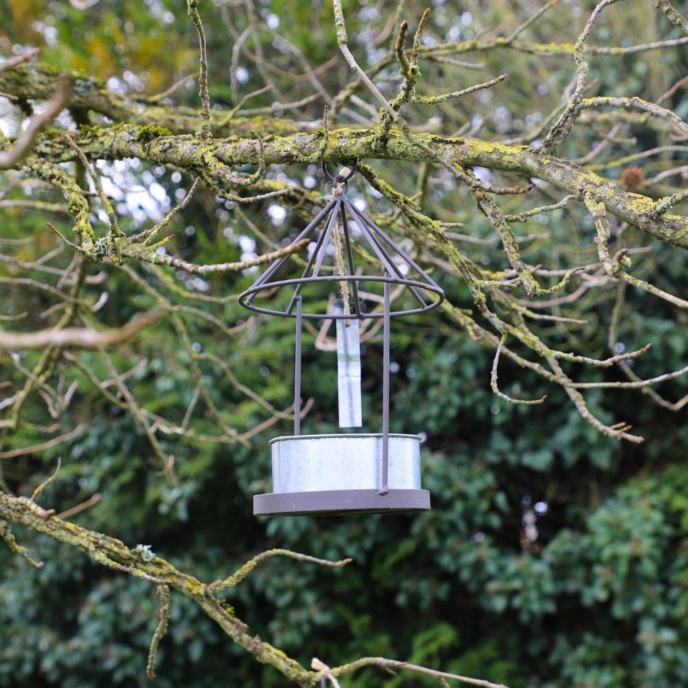 Set2 Mangeoires oiseaux abreuvoir jardin métal gris 28.5-41cm Chemin de campagne - Imagen 3