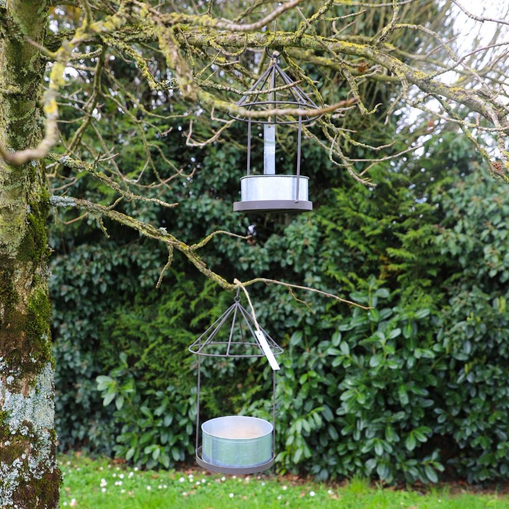 Set2 Mangeoires oiseaux abreuvoir jardin métal gris 28.5-41cm Chemin de campagne - Imagen 2