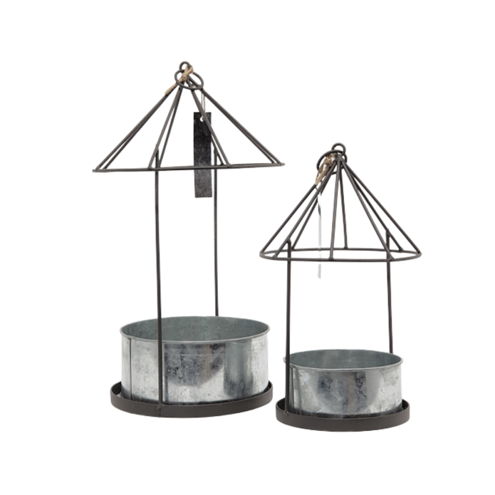 Set2 Mangeoires oiseaux abreuvoir jardin métal gris 28.5-41cm Chemin de campagne - Imagen 1