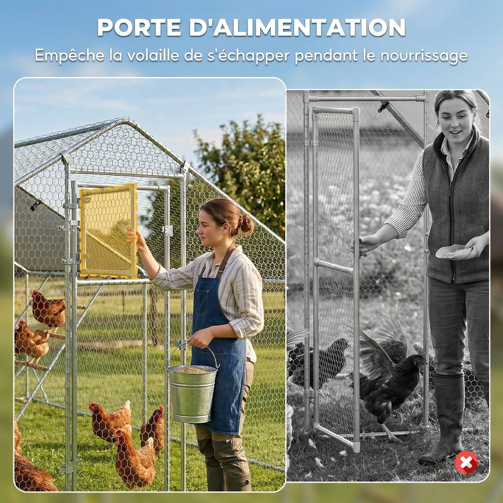 Parc grillagé extérieur acier galvanisé 12m² 12-18 poules trappe 300x400x195cm argent - ComfortXL Outdoor Living - Image 8