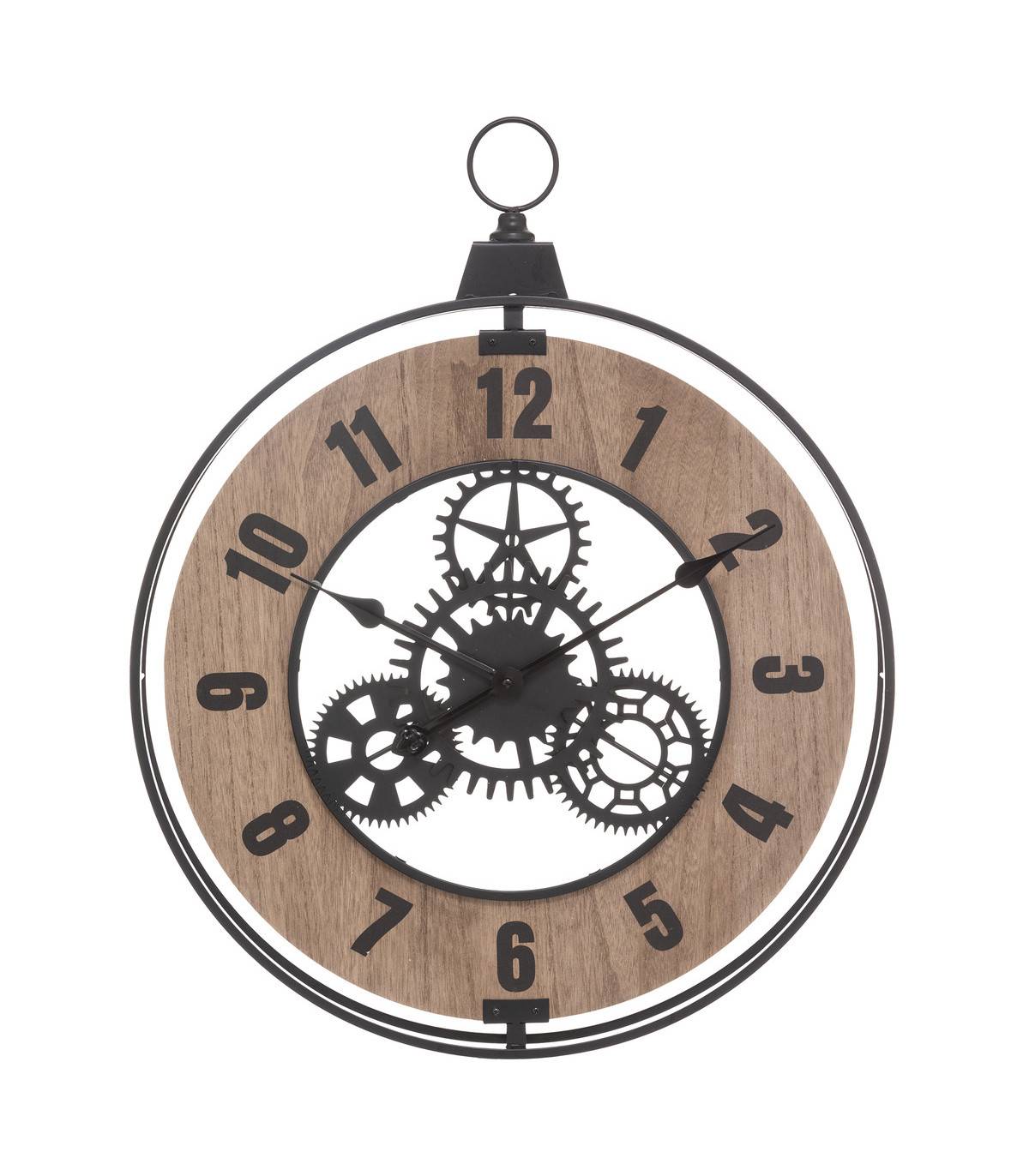 Pendule murale en Métal et Bois esprit Vintage 57 x 70 cm - Imagen 1