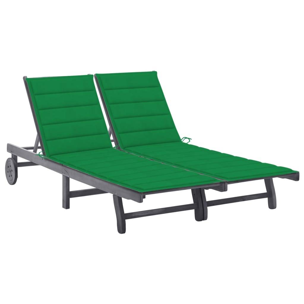 Bain de soleil - Transat - Chaise longue 2 places avec coussin Gris Acacia - MEUBLE PRO-JU6713 - Image 2