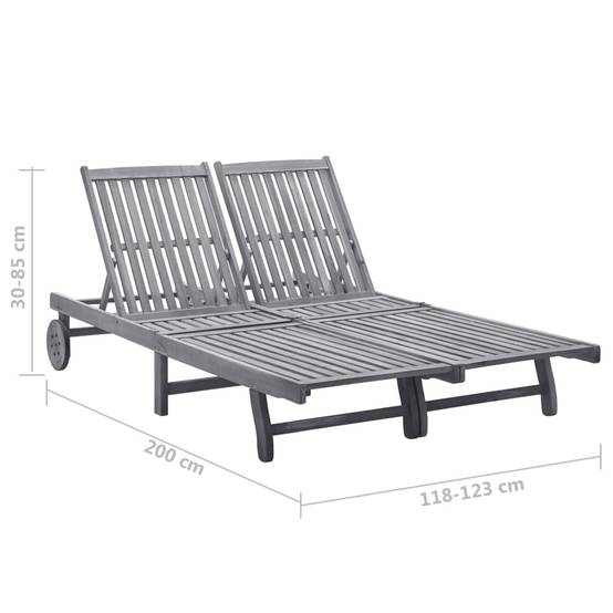 Bain de soleil - Transat - Chaise longue 2 places avec coussin Gris Acacia - MEUBLE PRO-JU6713 - Image 6