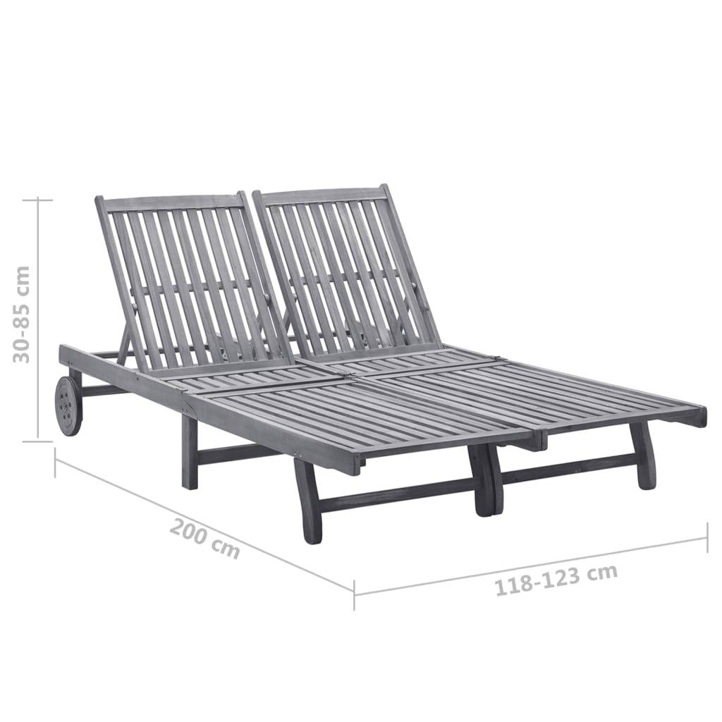 Bain de soleil - Transat - Chaise longue 2 places avec coussin Gris Acacia - MEUBLE PRO-JU6713 - Image 6