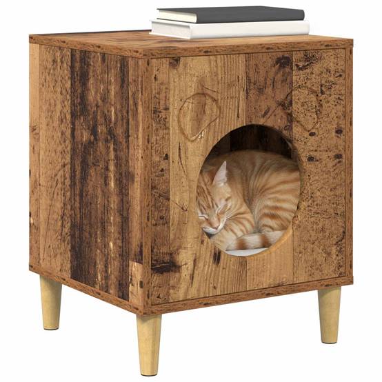 Cube Chat Design Bois Ancien Repos Brun 53cm pour Chat Vintage Solide - ComfortXL Outdoor Living - Image 3