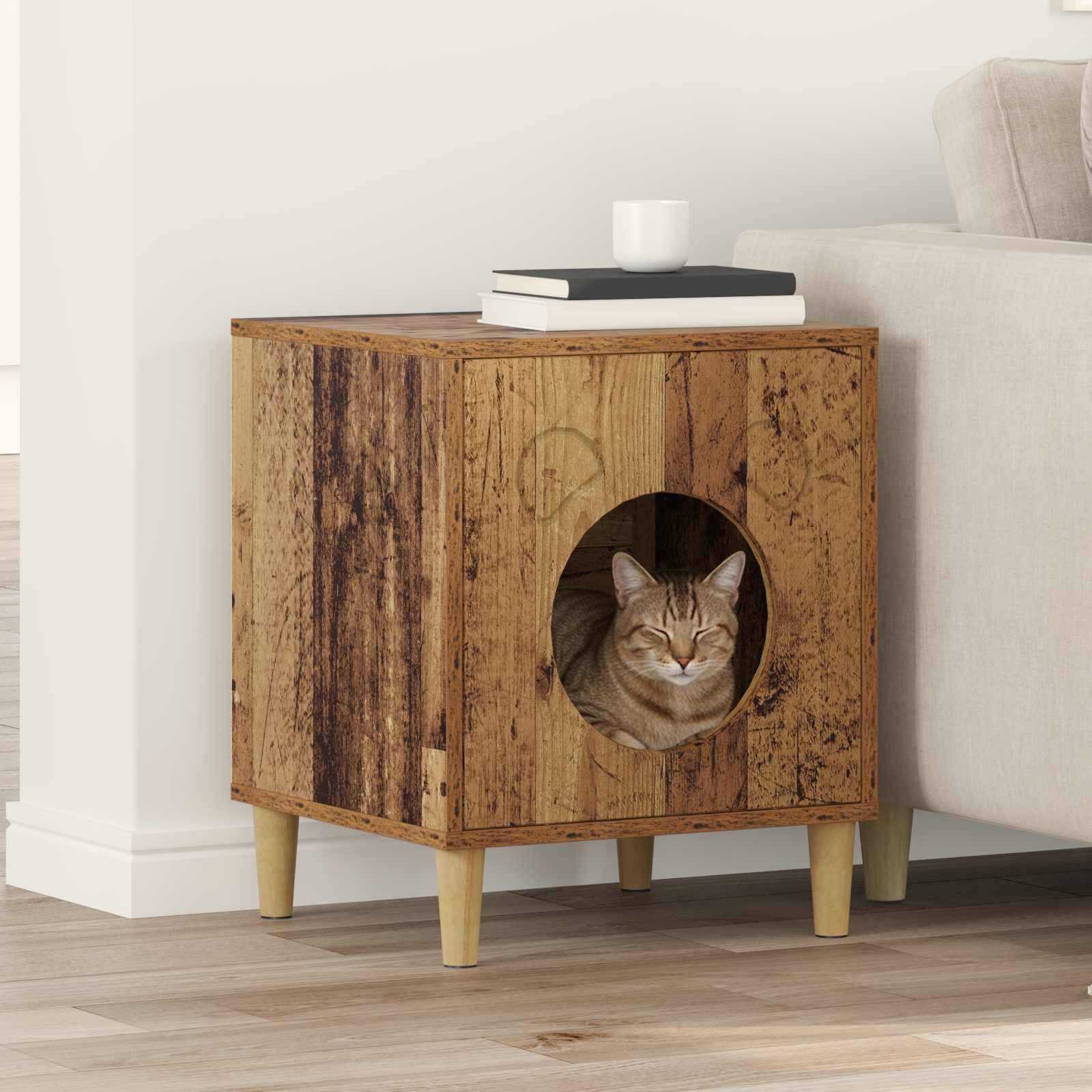 Cube Chat Design Bois Ancien Repos Brun 53cm pour Chat Vintage Solide - ComfortXL Outdoor Living