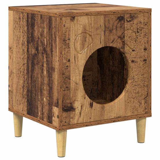 Cube Chat Design Bois Ancien Repos Brun 53cm pour Chat Vintage Solide - ComfortXL Outdoor Living - Image 2