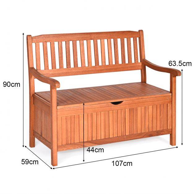 Helloshop26 - Banc de jardin 2 places 107 x 59 x 90 cm en bois d'eucalyptus avec compartiment de rangement pour jardin terrasse balcon - Imagen 1