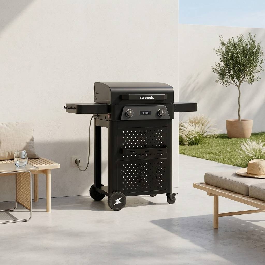 sweeek - Barbecue électrique acier émaillé 2 brûleurs 2300 W. 2 tablettes. thermomètre. écran de contrôle - Voltis | sweeek