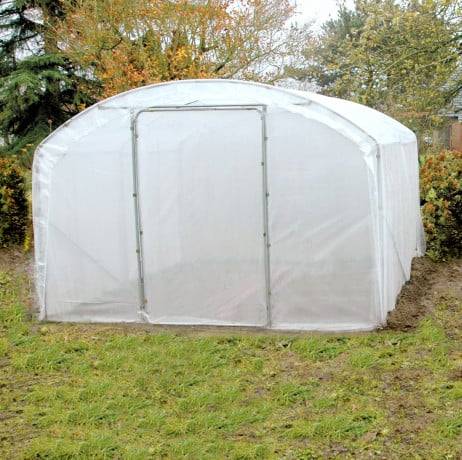 Plastidis - Serre tunnel Deschamps pieds droits larg 4 m pas à 2 m, L 10 m, type 200 microns diffusante Lumisol , Façade 2 portes simples, Sup - Imagen 2