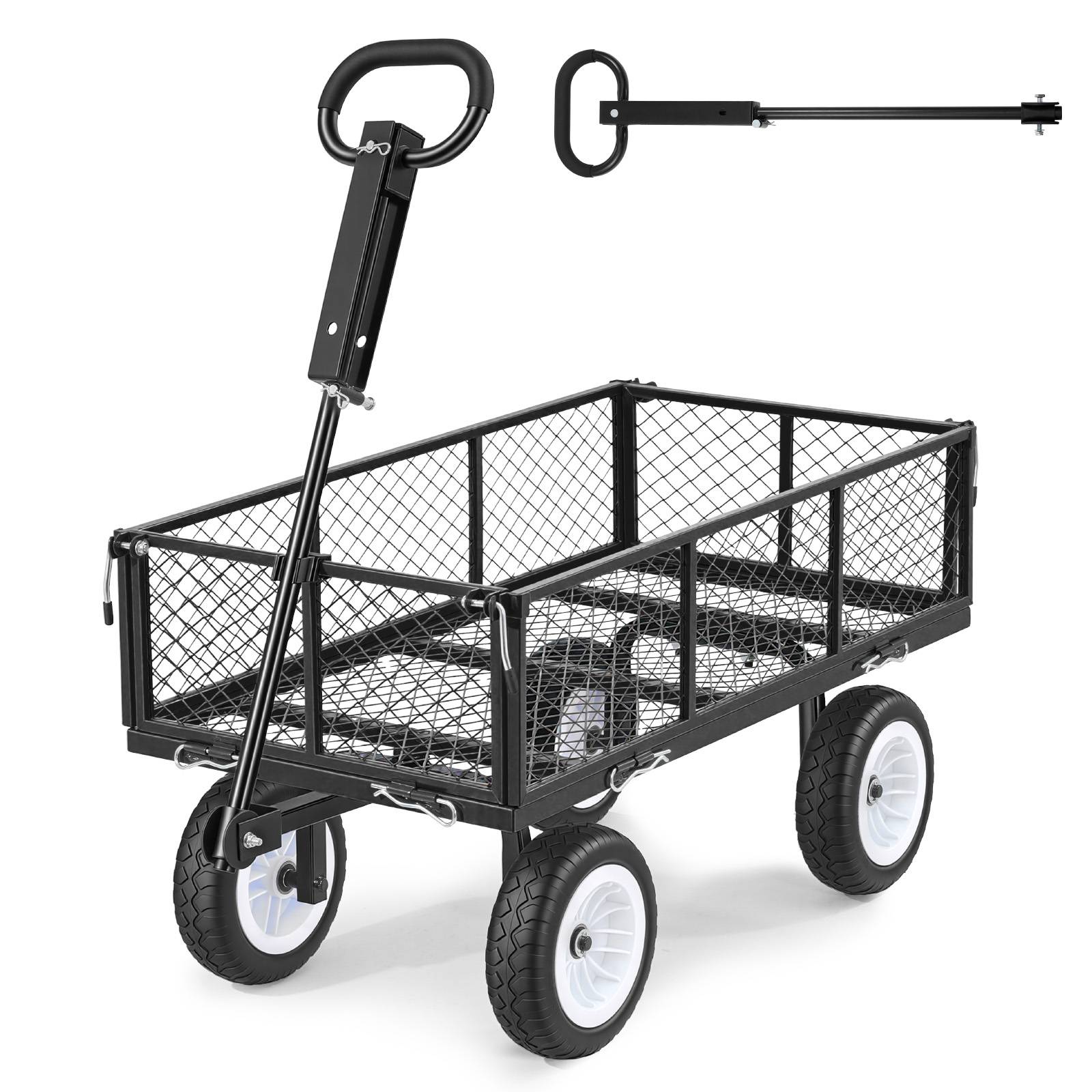 Vevor - VEVOR Chariot de jardin acier 408,2 kg, pneus PU 25,4 cm increvables, côtés amovibles, poignée réglable, compatible tracteur et quad, noir.