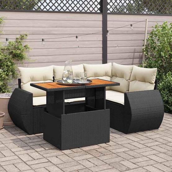 Salon de jardin 5 places résine tressée avec table à hauteur réglable et rangement Noir – ComfortXL Outdoor Living - Image 1