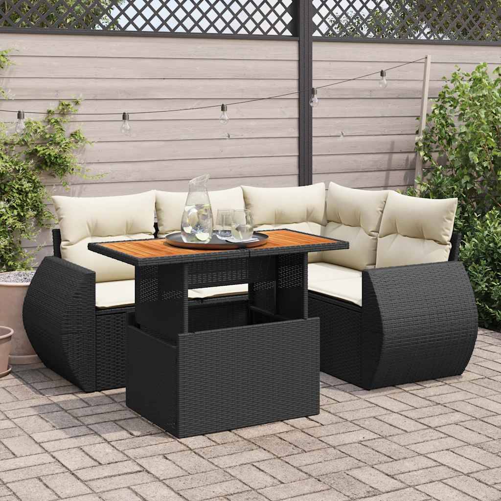 Salon de jardin 5 places résine tressée avec table à hauteur réglable et rangement Noir – ComfortXL Outdoor Living - Image 1