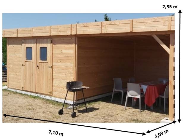 Habrita - Abri madriers 28 mm avec terrasse fabriqué en douglas massif - S.h.t. : 29,04 m2 - Toit plat couverture bac acier Habrita - Imagen 2