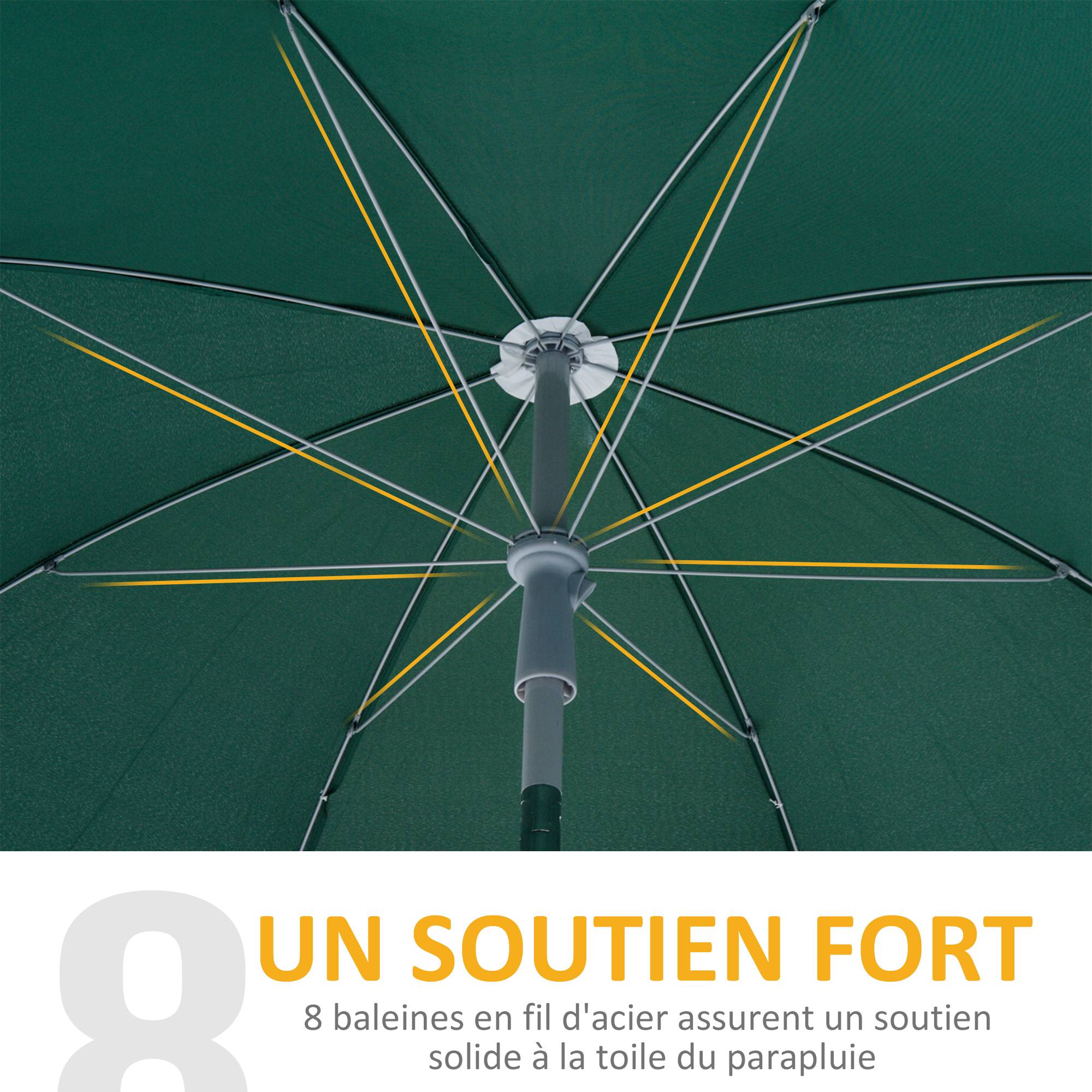 PANGIVO - Parasol inclinable octogonal en métal et polyester vert 294 x 198 x 255 cm - PANGIVO - Image 8