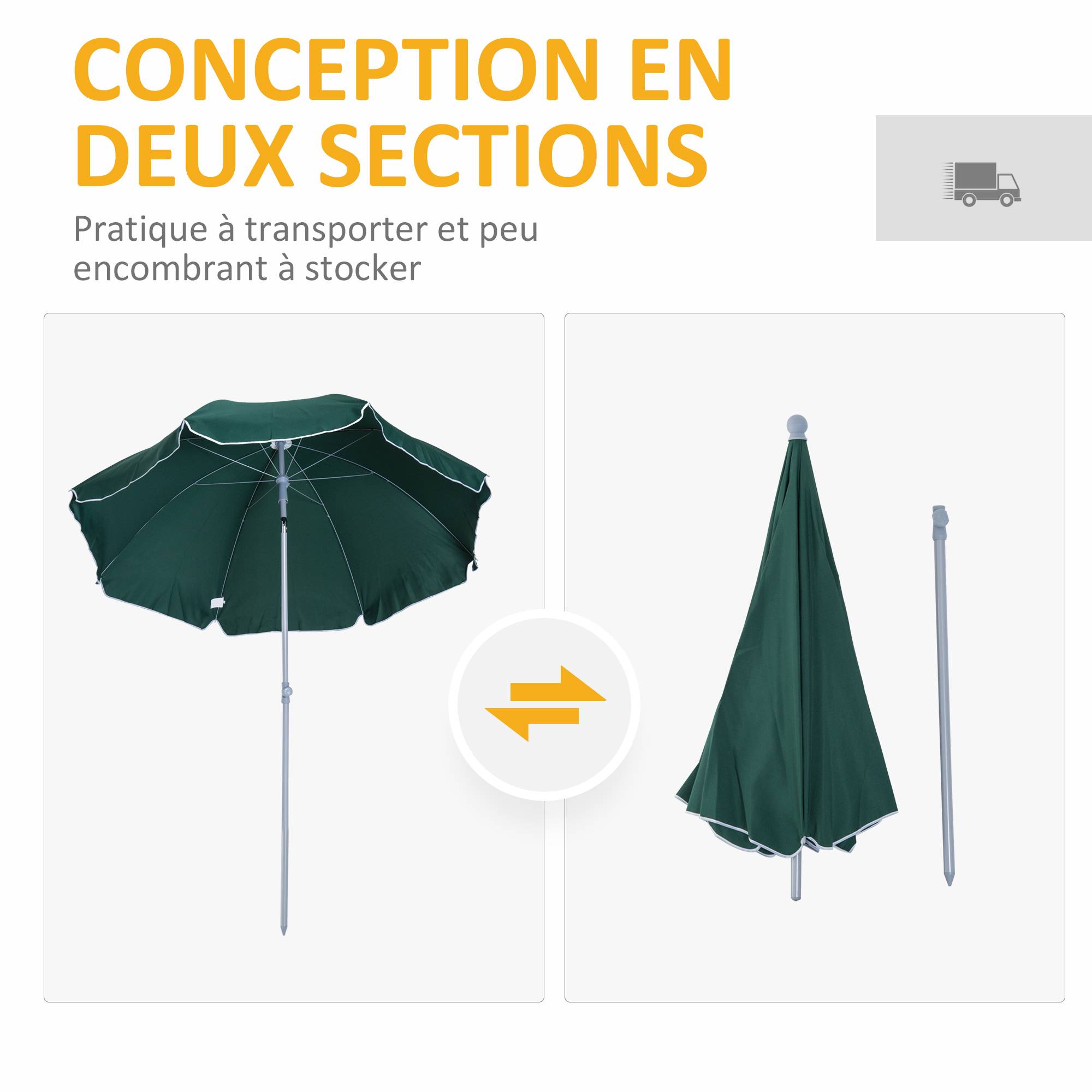 PANGIVO - Parasol inclinable octogonal en métal et polyester vert 294 x 198 x 255 cm - PANGIVO - Image 7