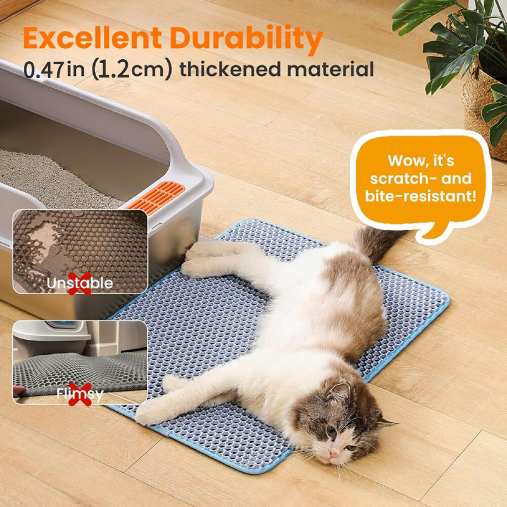 Tapis de litière pour chat, double couche, nid d'abeille, antidérapant, imperméable et anti-urine, accessoire pour chat, 30*45 cm, bleu-Lytech - Image 5