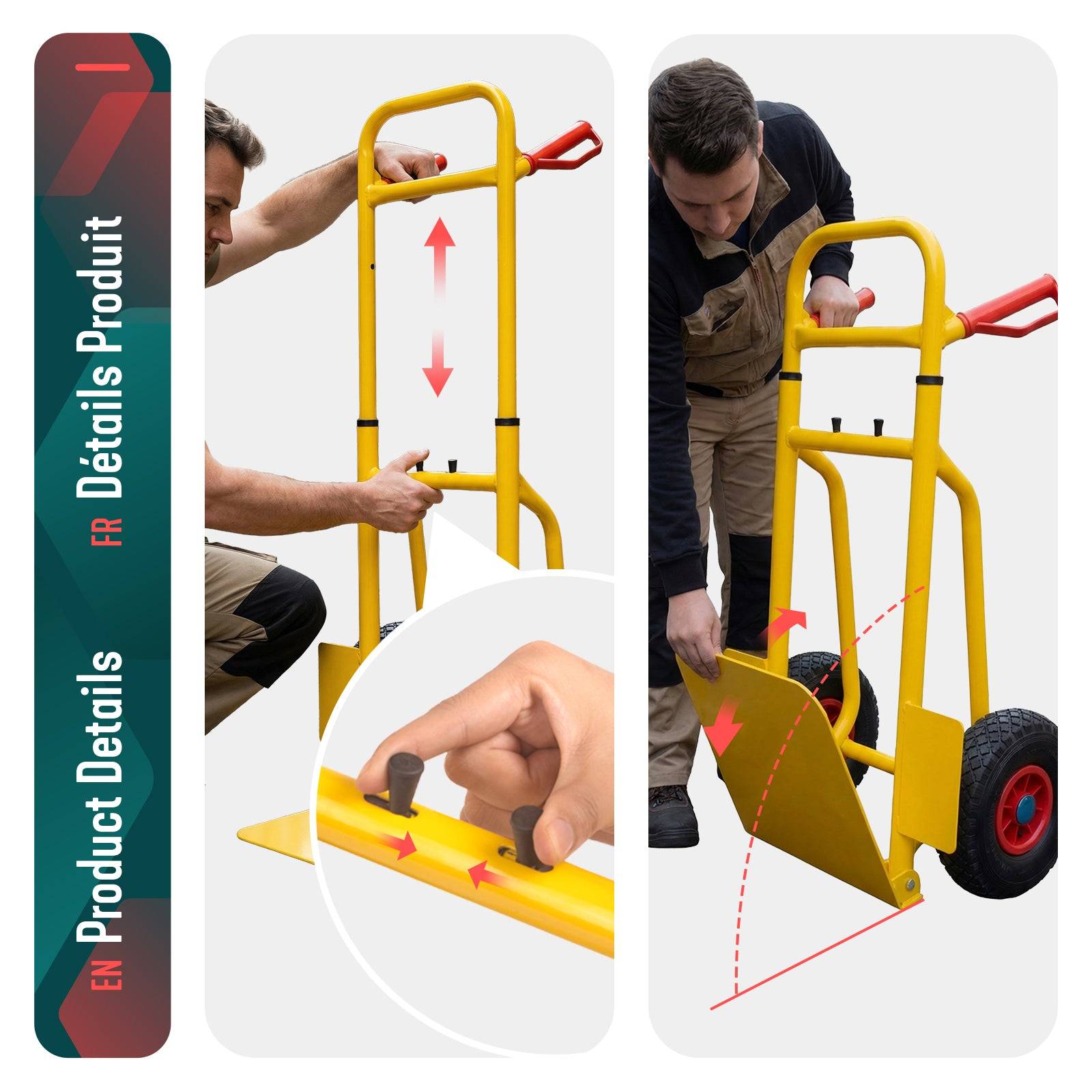 Vounot - Diable de transport pliable 200kg - Chariot de manutention avec roues gonflables et poignées ergonomiques - Jaune - VOUNOT® - Image 4