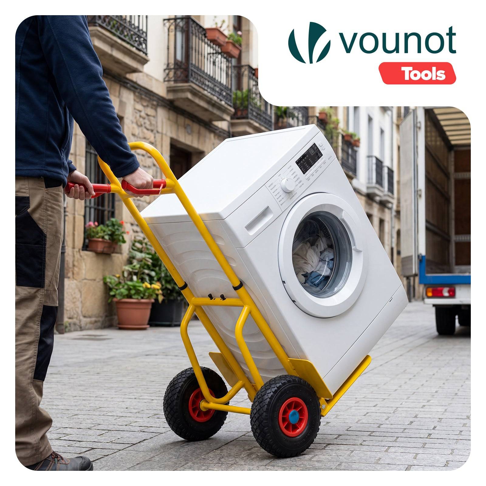 Vounot - Diable de transport pliable 200kg - Chariot de manutention avec roues gonflables et poignées ergonomiques - Jaune - VOUNOT® - Image 2