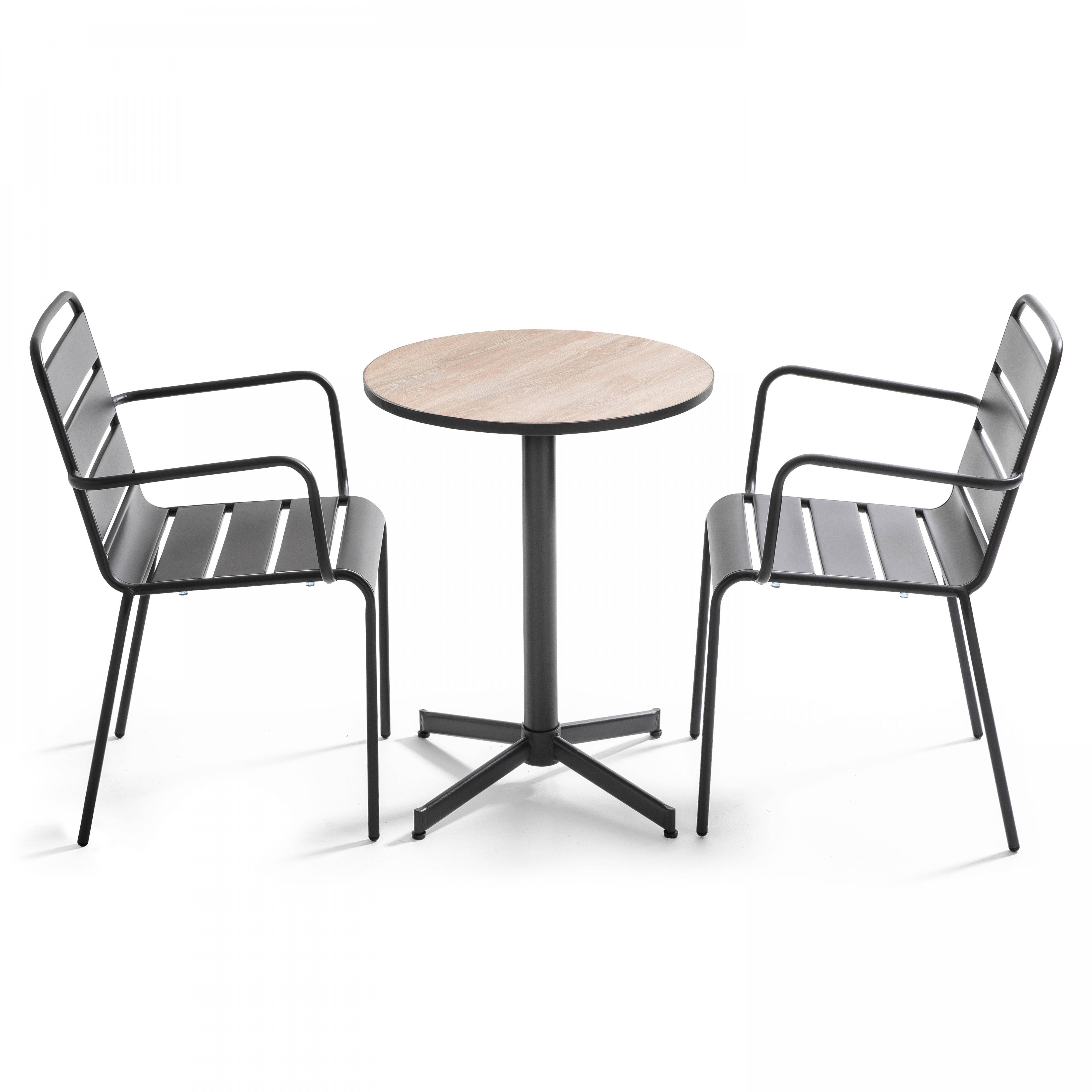Oviala - Ensemble table de jardin en acier et céramique avec 2 fauteuils bois Tivoli - Oviala - Imagen 1