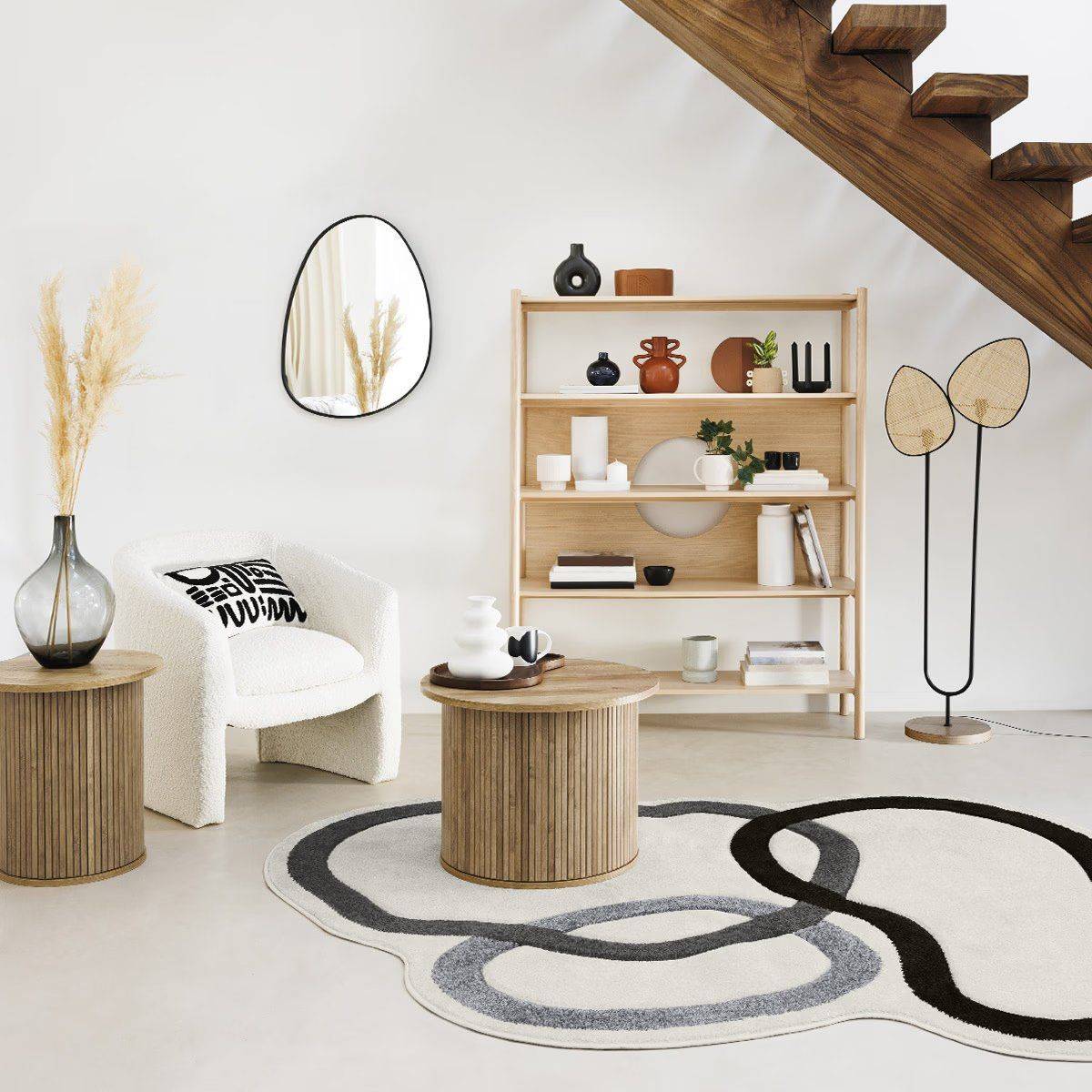 Tapis décoratif esprit art déco Blanc Ivoire motifs graphiques 200 x 216 cm - Imagen 3