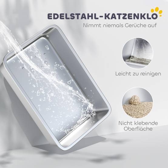 Bac à litière acier inoxydable intérieur hygiène grand chat bords hauts 69cm gris - ComfortXL Outdoor Living - Image 6