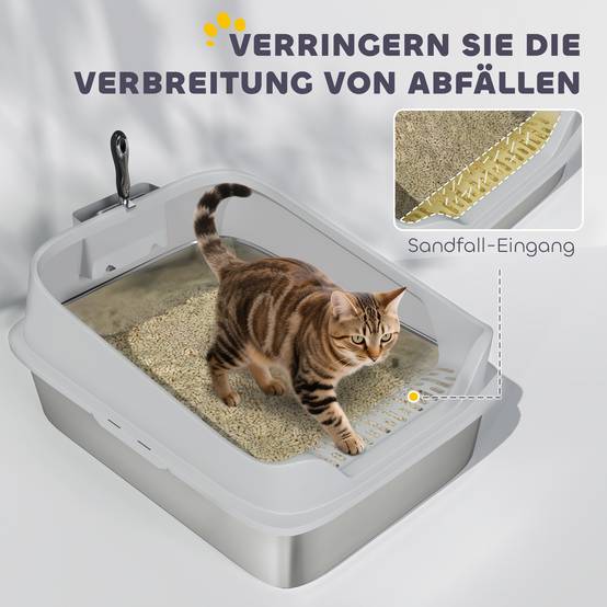 Bac à litière acier inoxydable intérieur hygiène grand chat bords hauts 69cm gris - ComfortXL Outdoor Living - Image 9