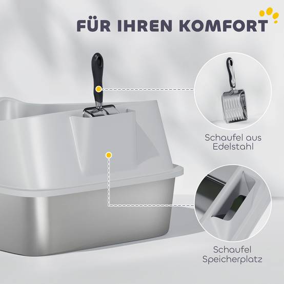Bac à litière acier inoxydable intérieur hygiène grand chat bords hauts 69cm gris - ComfortXL Outdoor Living - Image 10