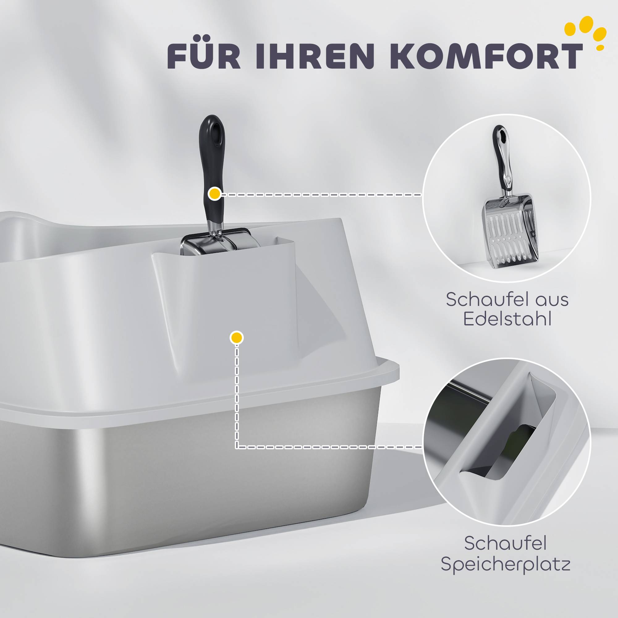 Bac à litière acier inoxydable intérieur hygiène grand chat bords hauts 69cm gris - ComfortXL Outdoor Living - Image 10