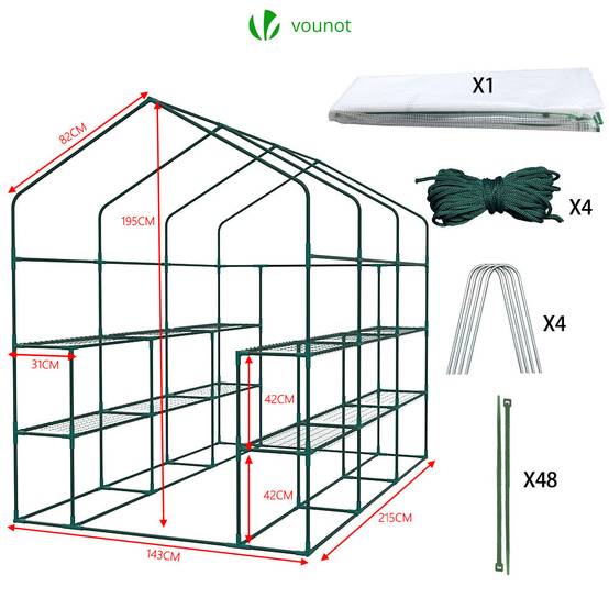 Serre de jardin avec étagères 143x215x195cm blanc - Bâche PE renforcée 135g/m² - Fenêtre moustiquaire, porte enroulable zippée - Image 6