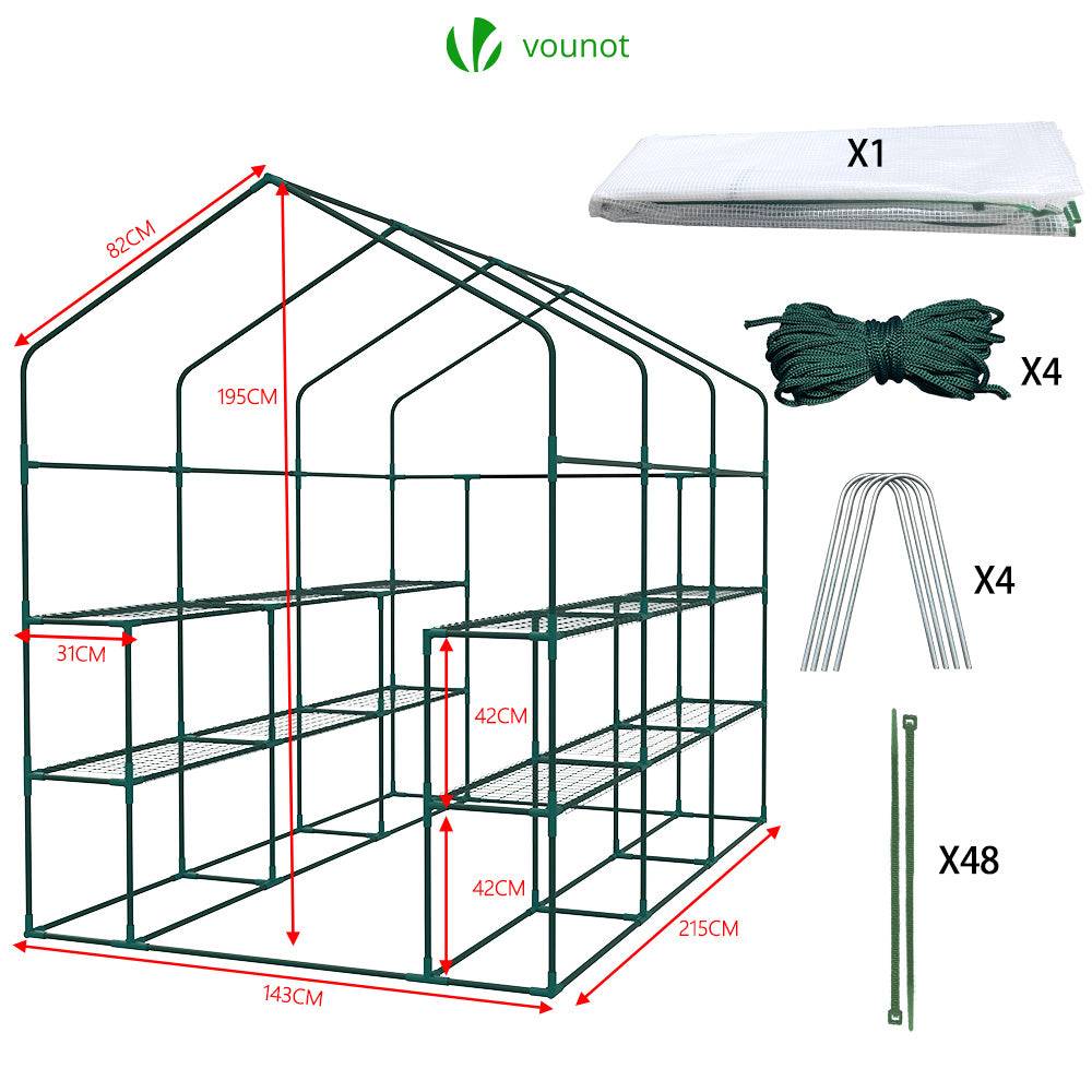 Serre de jardin avec étagères 143x215x195cm blanc - Bâche PE renforcée 135g/m² - Fenêtre moustiquaire, porte enroulable zippée - Image 6