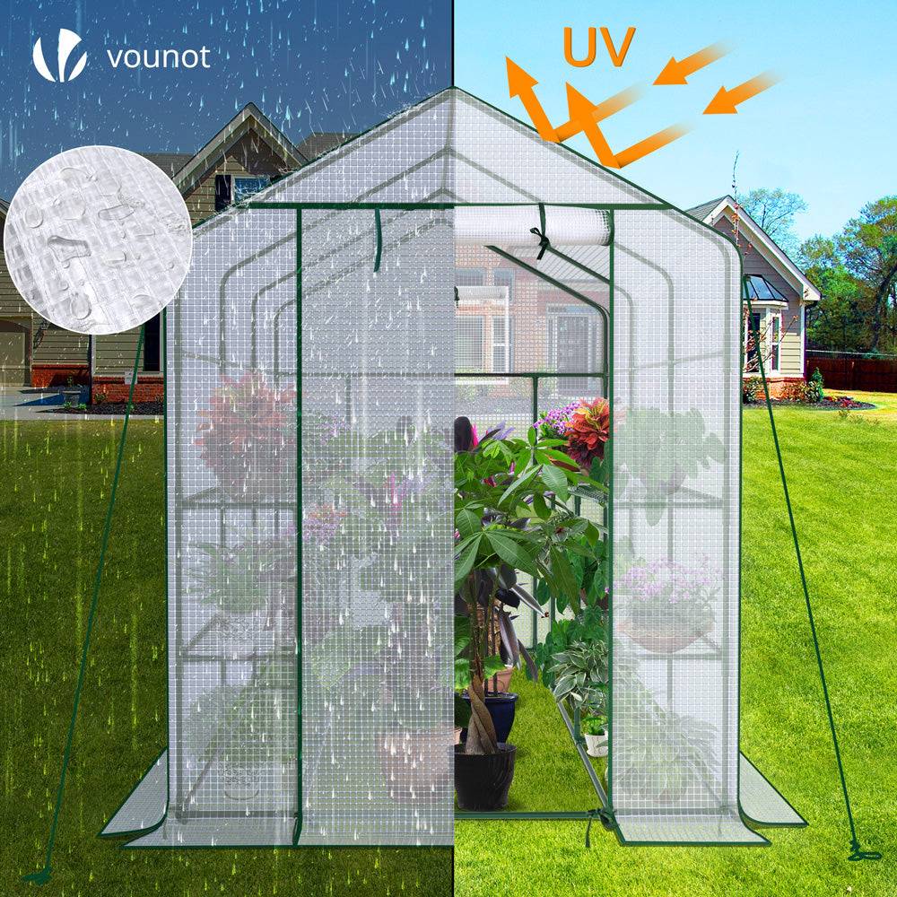 Serre de jardin avec étagères 143x215x195cm blanc - Bâche PE renforcée 135g/m² - Fenêtre moustiquaire, porte enroulable zippée - Image 4