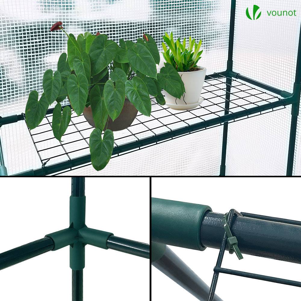 Serre de jardin avec étagères 143x215x195cm blanc - Bâche PE renforcée 135g/m² - Fenêtre moustiquaire, porte enroulable zippée - Image 3