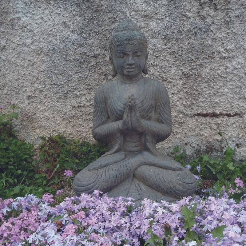 Jardinex - Statue bouddha assis salutation 45 cm - Gris anthracite 45 cm - Jardinex - Image 2