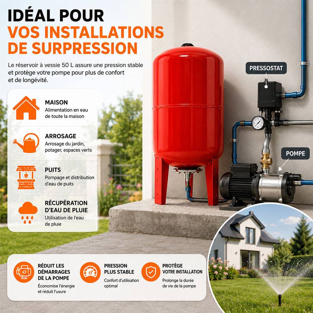 Gt Market - Réservoir pression à vessie vertical - 50 litres - GT MARKET - Imagen 5