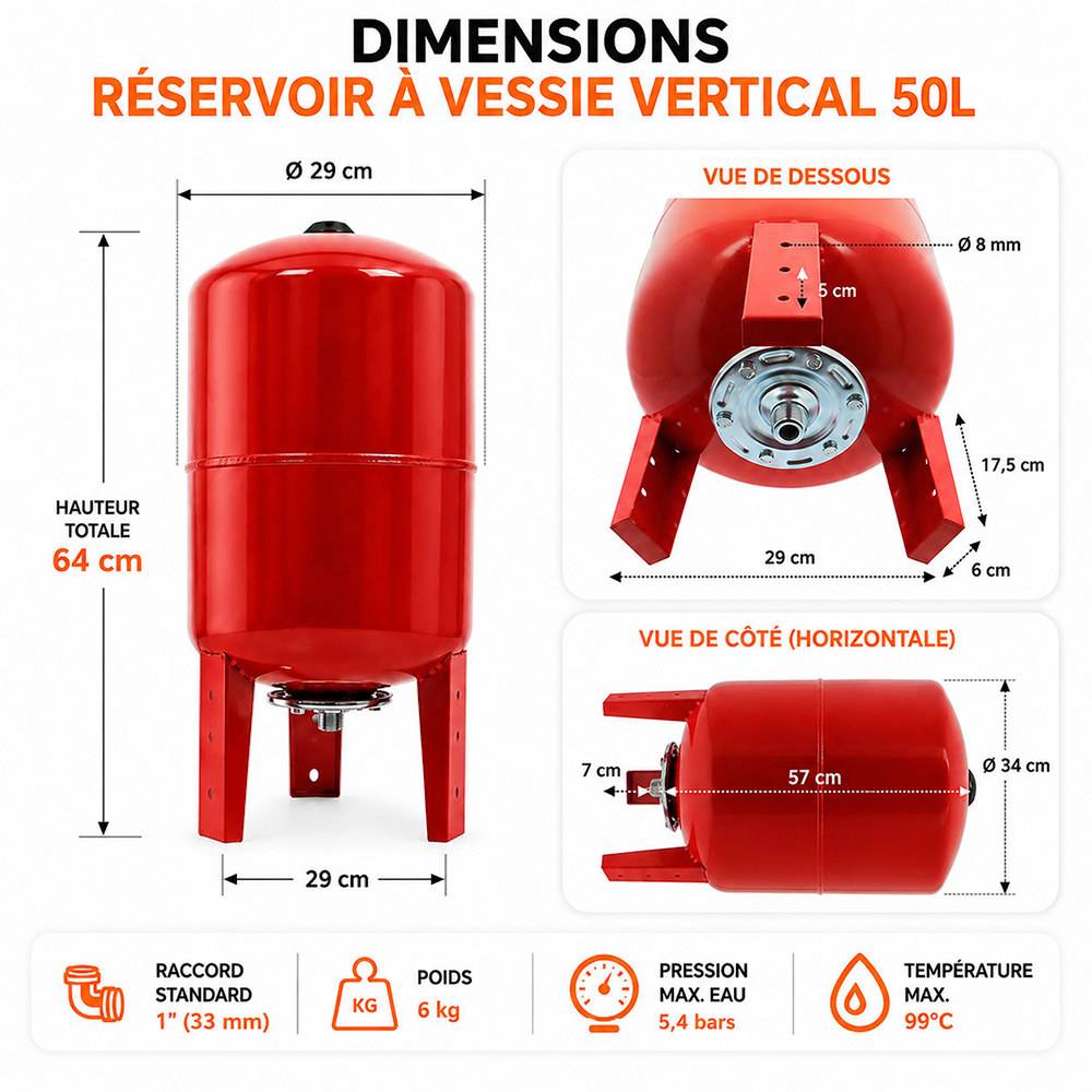 Gt Market - Réservoir pression à vessie vertical - 50 litres - GT MARKET - Imagen 2
