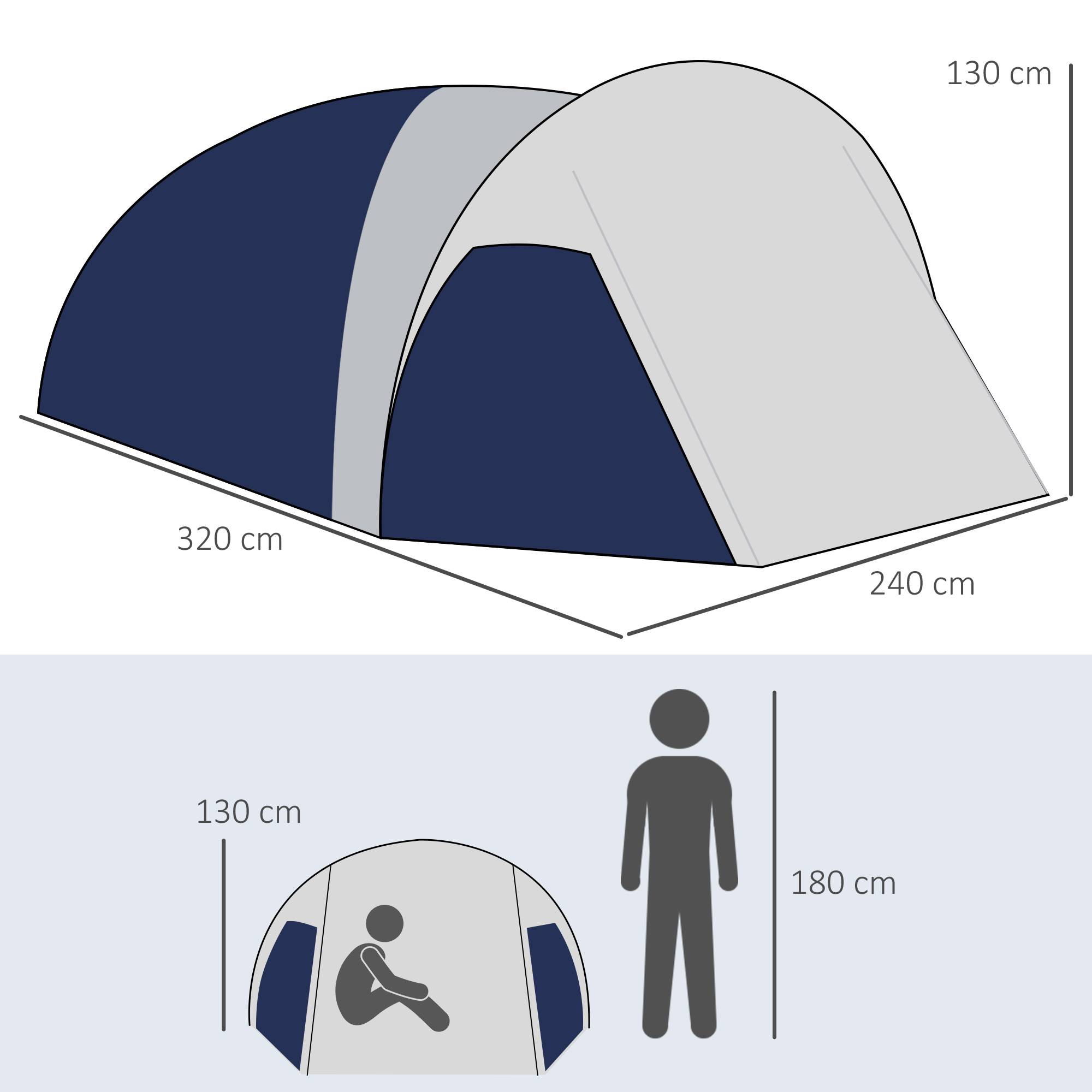 ComfortXL - Tente camping 3-4 personnes polyester fibre de verre 320 x 240 x 130 cm bleue imperméable randonnée famille - Image 3