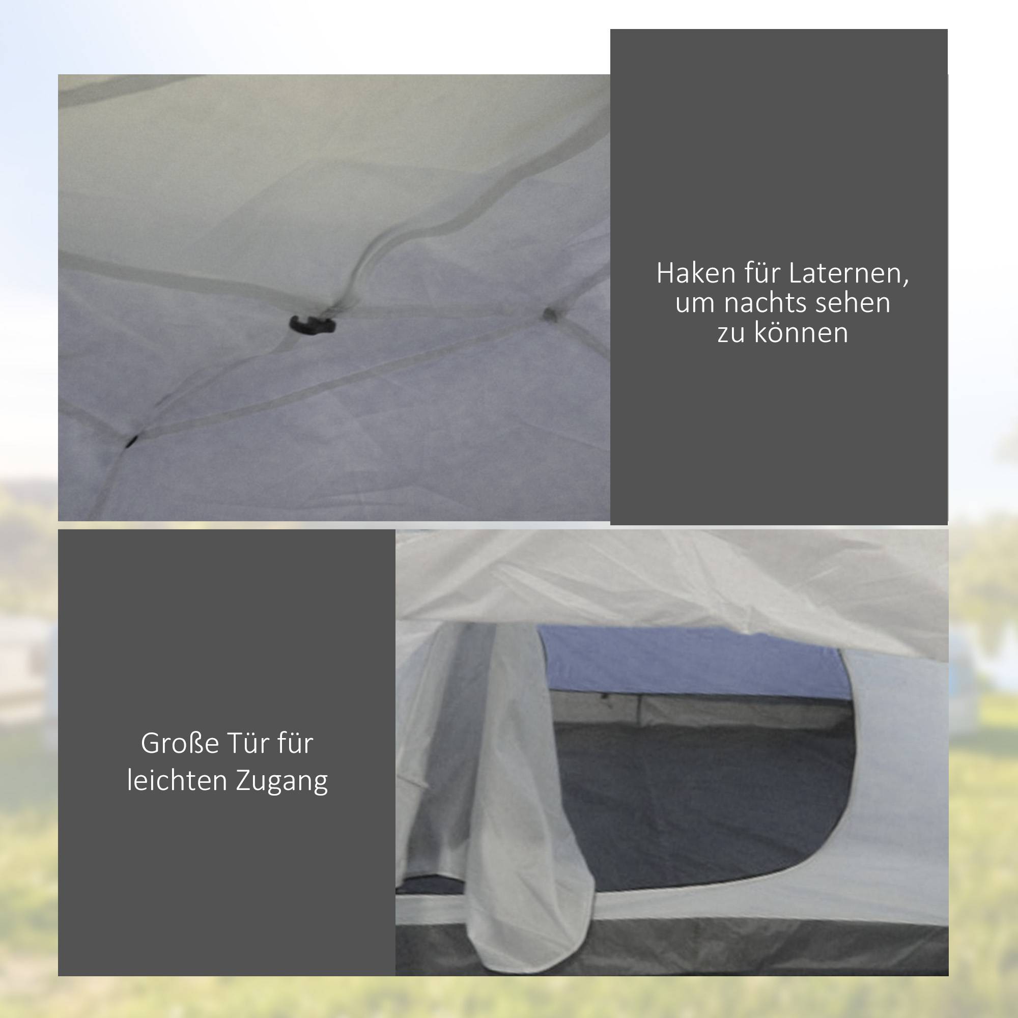 ComfortXL - Tente camping 3-4 personnes polyester fibre de verre 320 x 240 x 130 cm bleue imperméable randonnée famille - Image 6