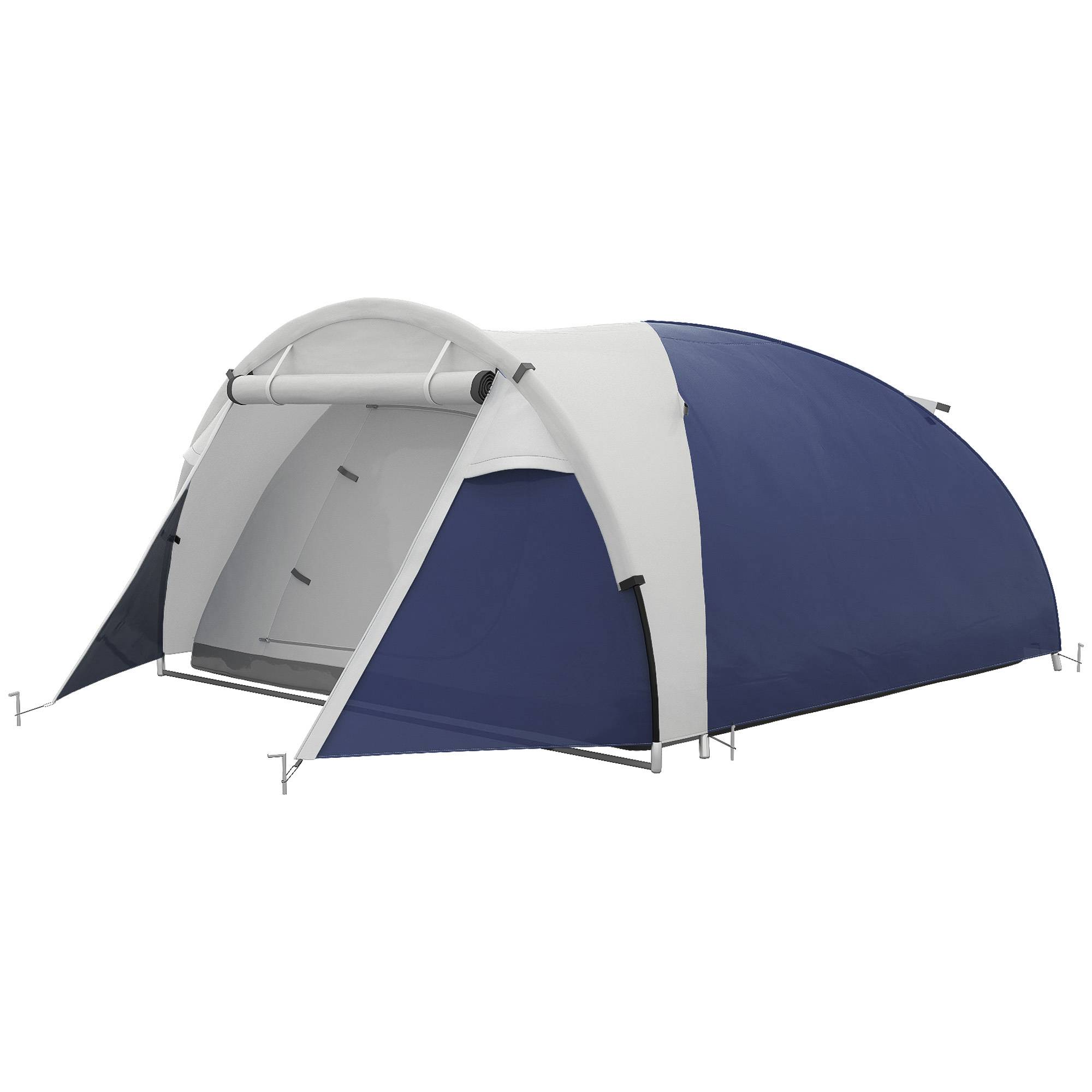 ComfortXL - Tente camping 3-4 personnes polyester fibre de verre 320 x 240 x 130 cm bleue imperméable randonnée famille - Image 2