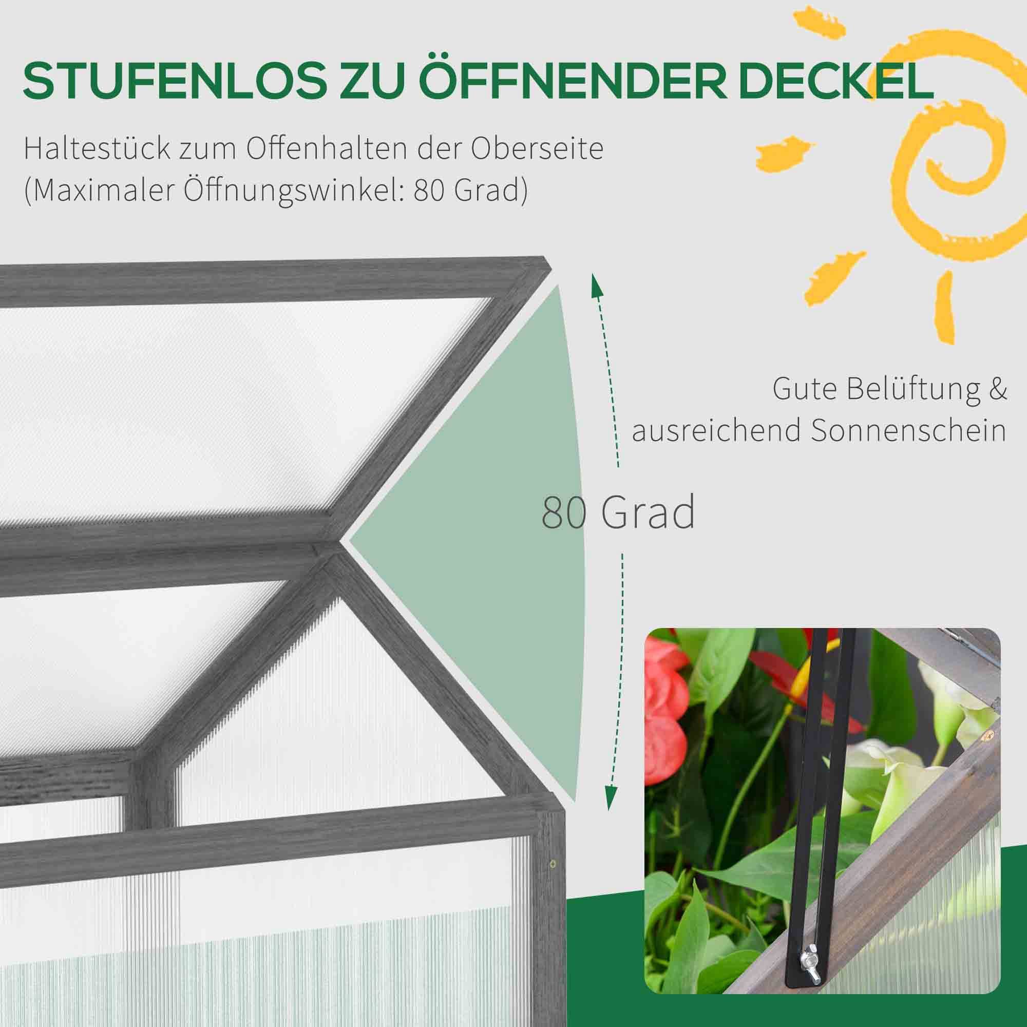 Mini serre châssis de culture bois pour balcons protection froid 90x52x49,5cm gris - ComfortXL Outdoor Living - Image 5